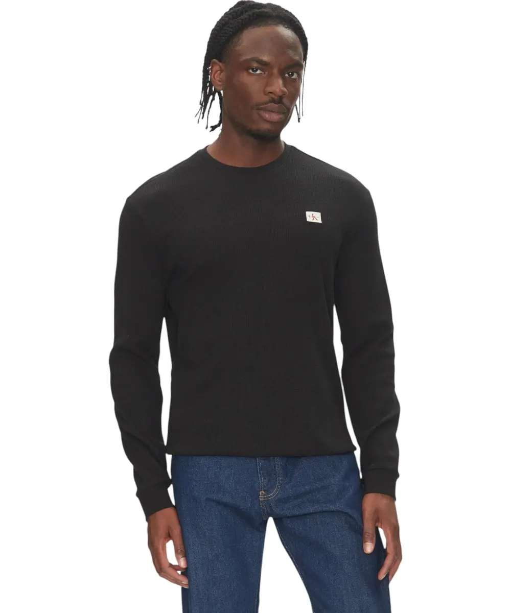 Calvin Klein - Ανδρικό Πουλόβερ Badge Waffle LS Tofu LV040EM217-UB1 Μαύρο