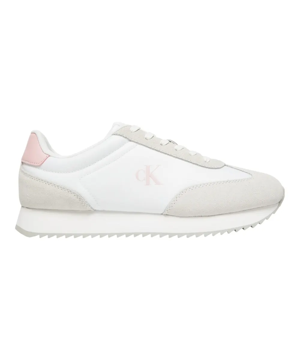 Calvin Klein - Γυναικεία Δερμάτινα Sneakers Runner Laceup Mg Nylon Mix YW0YW01828-0LD Λευκό