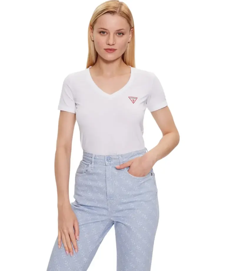Guess - Γυναικείο T-Shirt V‑Neck W2YI45J1314-G011 Λευκό