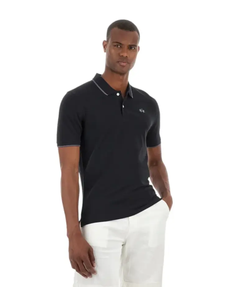 La Martina - Ανδρικό T-Shirt Polo Anthony Regular Fit BPMP04-PK031-09999 Μαύρο