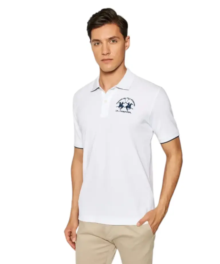 La Martina - Ανδρικό Κοντομάνικο Polo Regular Fit CCMP01-PK001-00001 Λευκό