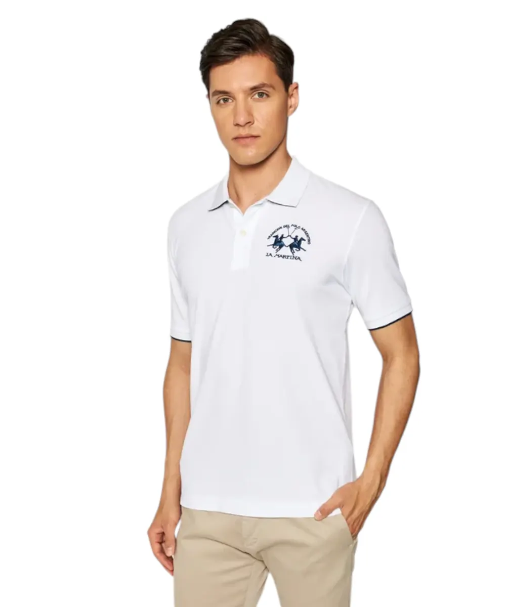 La Martina - Ανδρικό Κοντομάνικο Polo Regular Fit CCMP01-PK001-00001 Λευκό