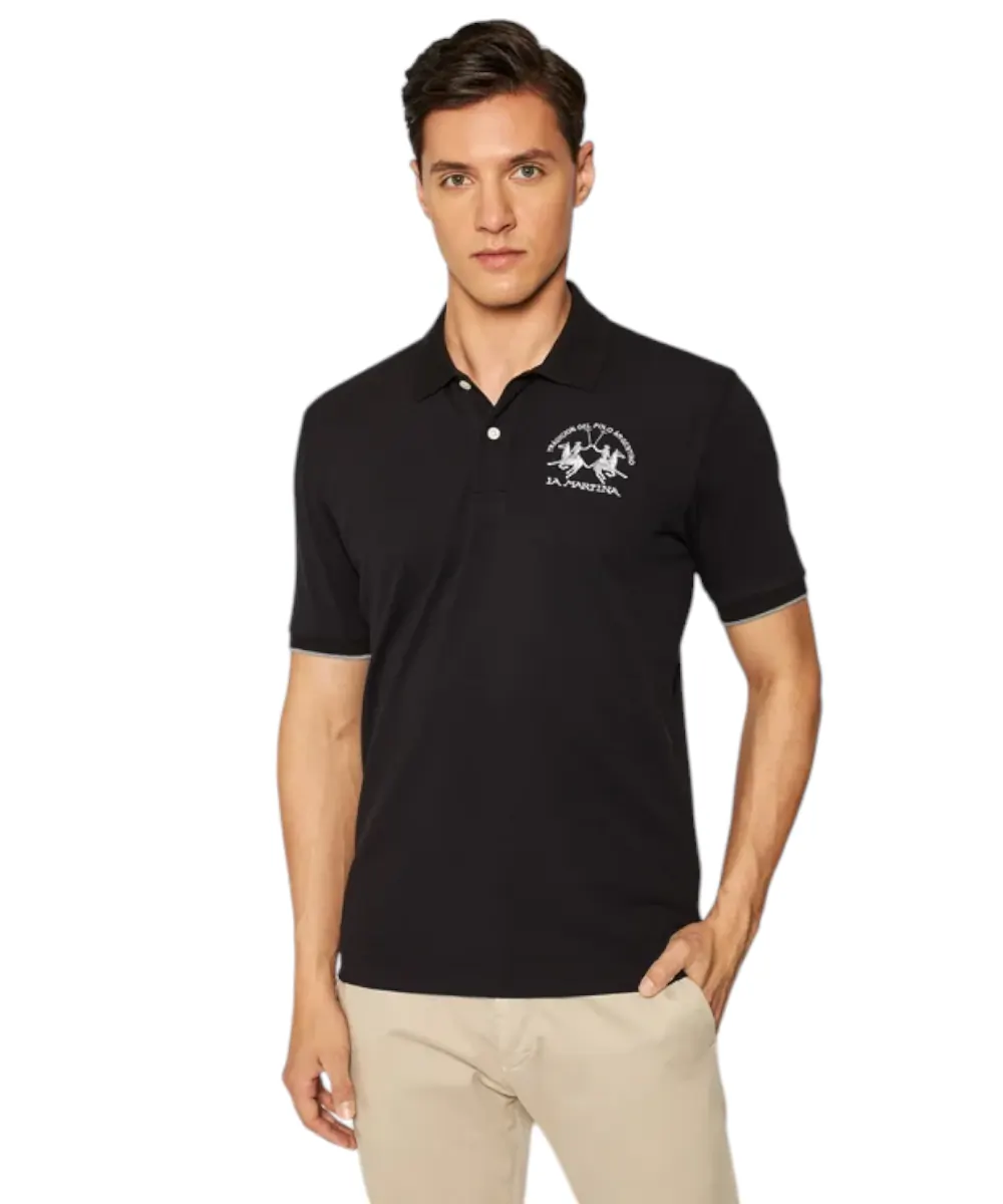 La Martina - Ανδρικό Κοντομάνικο Polo Regular Fit CCMP01-PK001-09999 Μαύρο