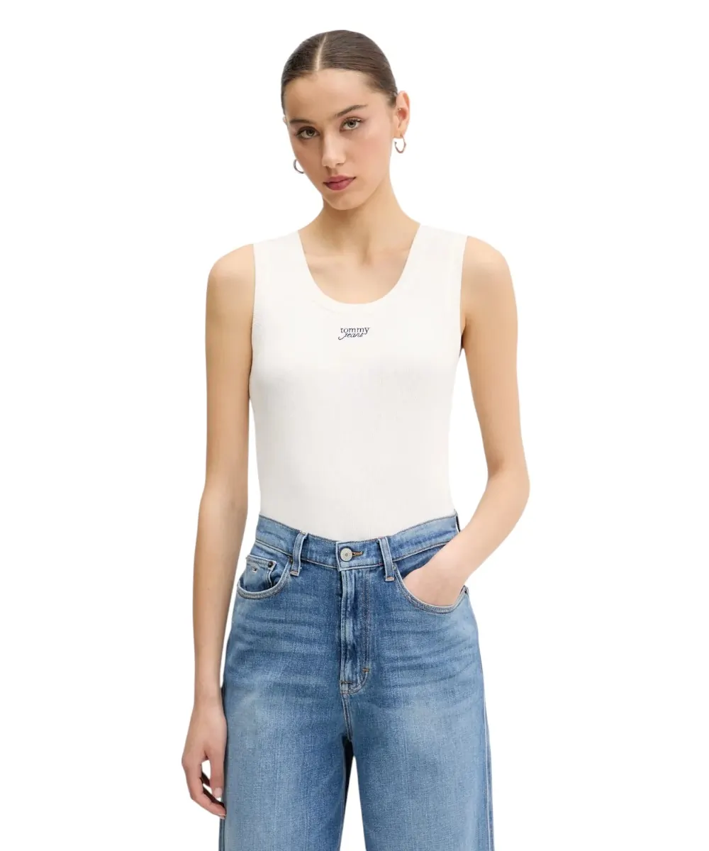 Tommy Hilfiger - Γυναικείο T-shirt Αμάνικο Slim Script Rib Tank DW0DW21369-YBH Εκρού