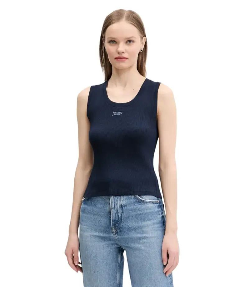 Tommy Hilfiger - Γυναικείο T-shirt Αμάνικο Slim Script Rib Tank DW0DW21369-C1G Μπλε Σκούρο
