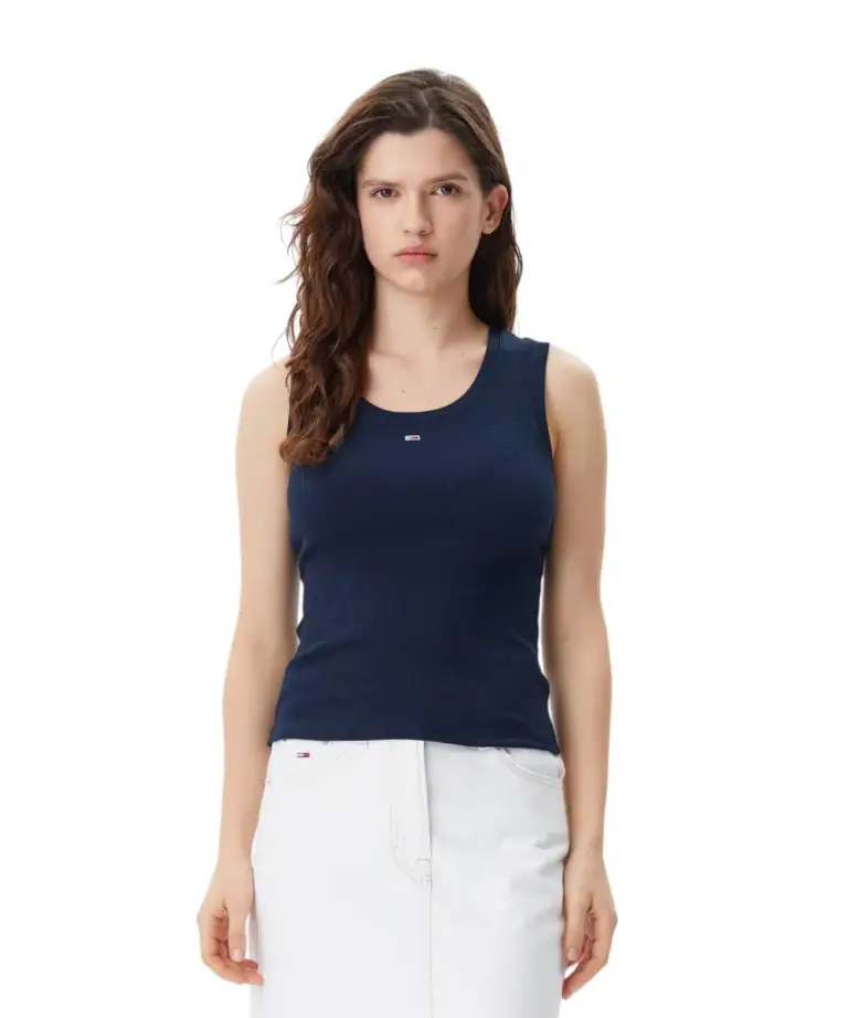 Tommy Hilfiger - Γυναικείο T-shirt Αμάνικο Rib Essential Tank Top Slim Fit DW0DW20673-C1G Μπλε Σκούρο