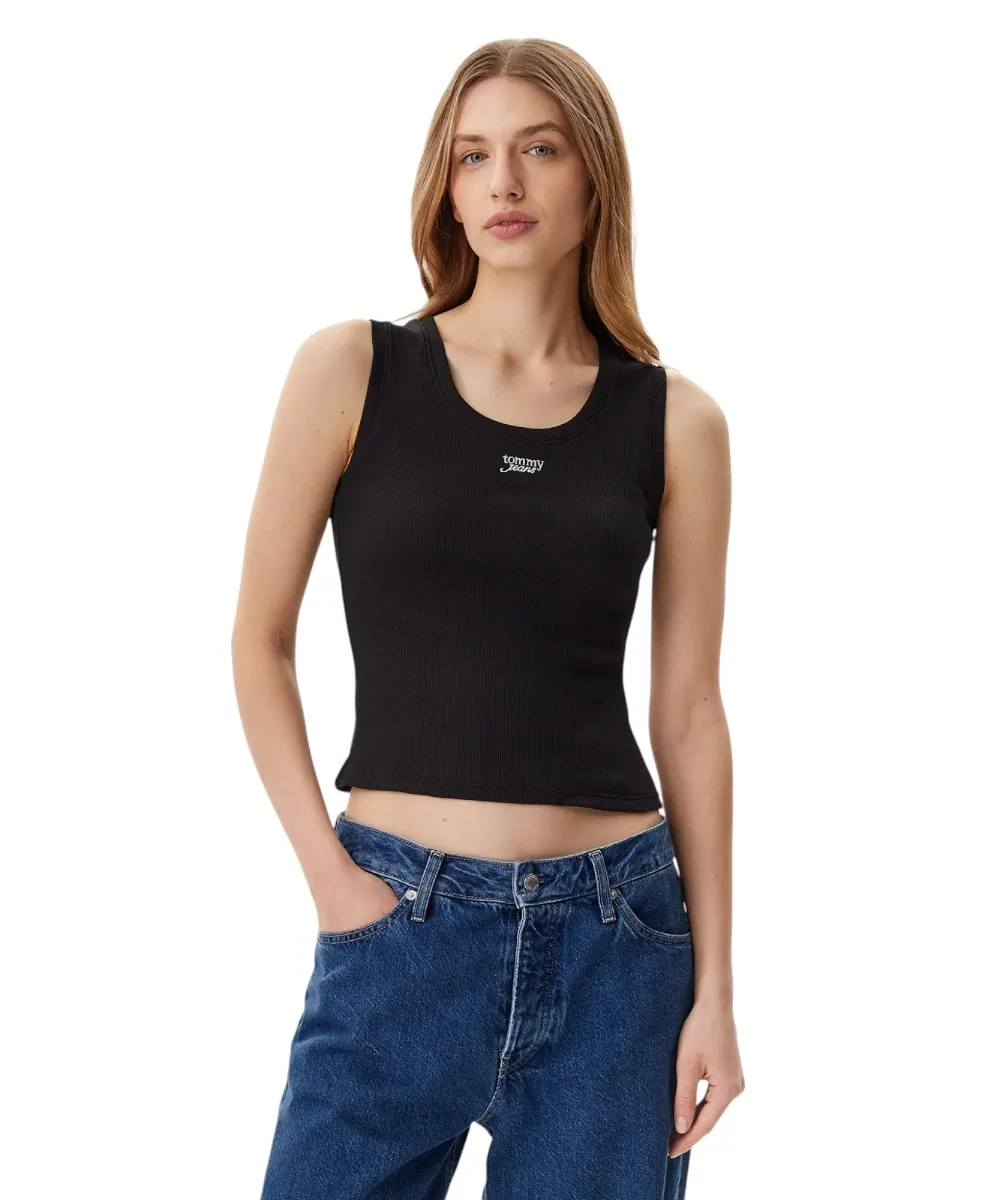 Tommy Hilfiger - Γυναικείο T-shirt Αμάνικο Slim Script Rib Tank DW0DW21369-BDS Μαύρο