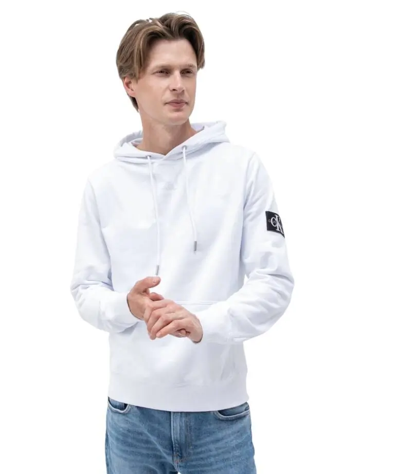 Calvin Klein - Ανδρικό Φούτερ Monogram Sleeve Badge Regular Fit J30J314036-YAF Λευκό