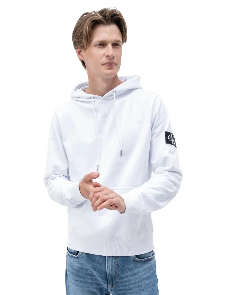 Calvin Klein - Ανδρικό Φούτερ Monogram Sleeve Badge Regular Fit J30J314036-YAF Λευκό