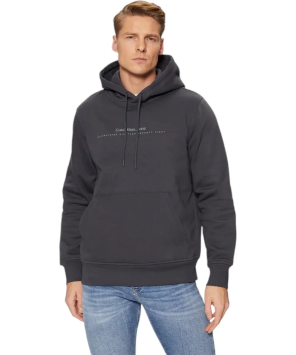 Calvin Klein - Ανδρικό Φούτερ Με Κουκούλα και Τσέπες Minimal Logo Hoodie J30J327076-BAN Γκρι