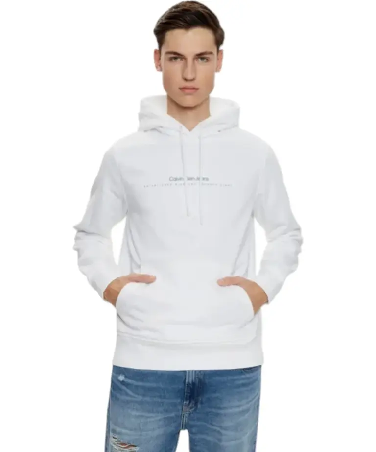 Calvin Klein - Ανδρικό Φούτερ Με Κουκούλα και Τσέπες Minimal Logo Hoodie J30J327076-YAF Λευκό