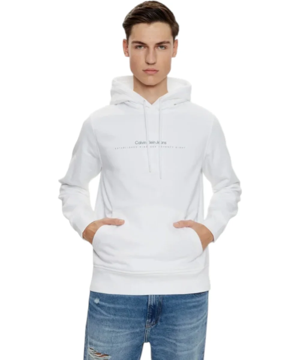 Calvin Klein - Ανδρικό Φούτερ Με Κουκούλα και Τσέπες Minimal Logo Hoodie J30J327076-YAF Λευκό