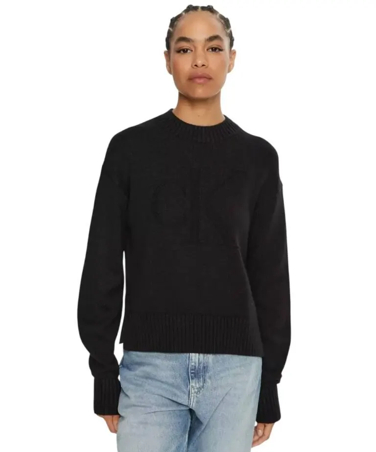 Calvin Klein Jeans - Γυναικείο Πουλόβερ Ημιζιβάγκο Intarsia Loose Regular Fit J20J224224-BEH Μαύρο