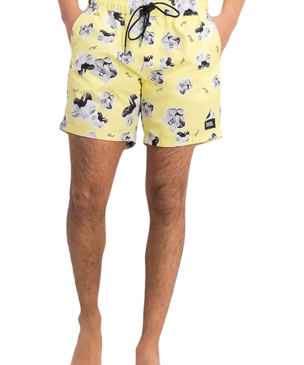 Karl Lagerfeld - Ανδρικό Μαγιό Σορτς με Σχέδια KL20MBM12-YELLOW Κίτρινο