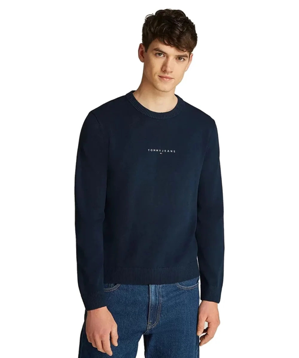 Tommy Hilfiger - Ανδρικό Πουλόβερ Linear Small Chest DM0DM20299-C1G Μπλε Σκούρο