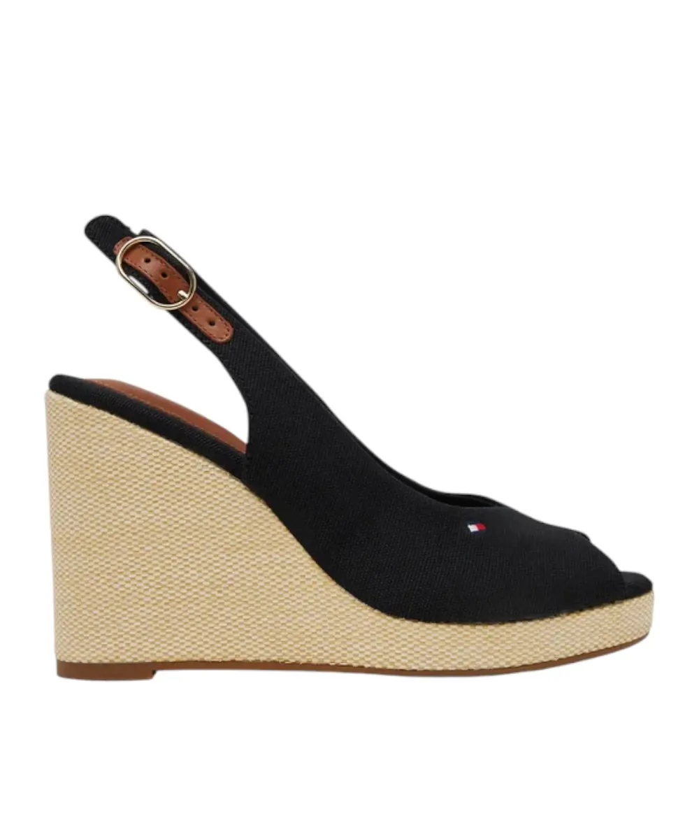 Tommy Hilfiger - Καλοκαιρινές Γυναικείες Πλατφόρμες Iconic Elena Sling Back Wedge FW0FW04789-BDS Μαύρο
