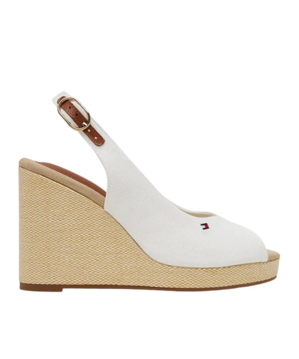 Tommy Hilfiger - Καλοκαιρινές Γυναικείες Πλατφόρμες Iconic Elena Sling Back Wedge FW0FW04789-YBL Λευκό
