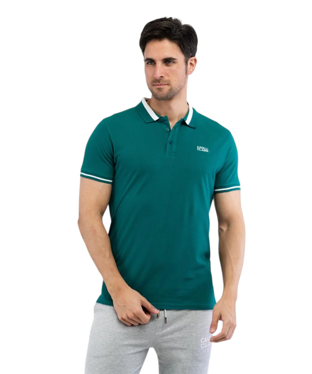 Cavalli Class - Ανδρική Μπλούζα Κοντομάνικη Polo Πικέ TXT64RKB002-04038 Πράσινο