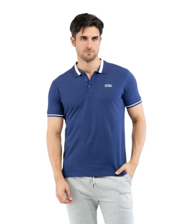 Cavalli Class - Ανδρική Μπλούζα Κοντομάνικη Polo Πικέ TXT64RKB002-04551 Μπλε