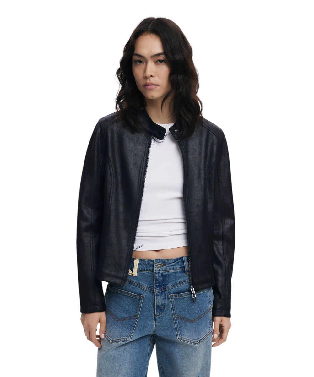 Desigual - Γυναικείο Δερμάτινο Μπουφάν Chaq_Basic Basic Fit 25WWEW43-2000 Μαύρο