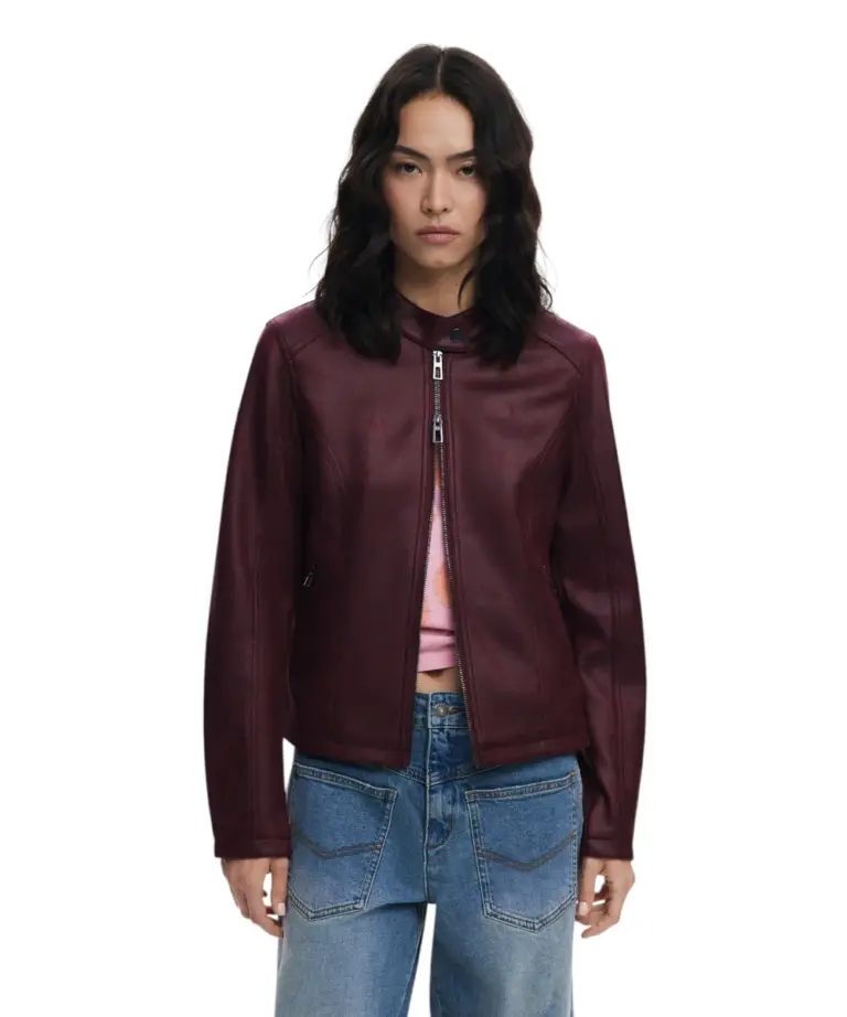 Desigual - Γυναικείο Δερμάτινο Μπουφάν Chaq_Basic Basic Fit 25WWEW43-3006 Μπορντό