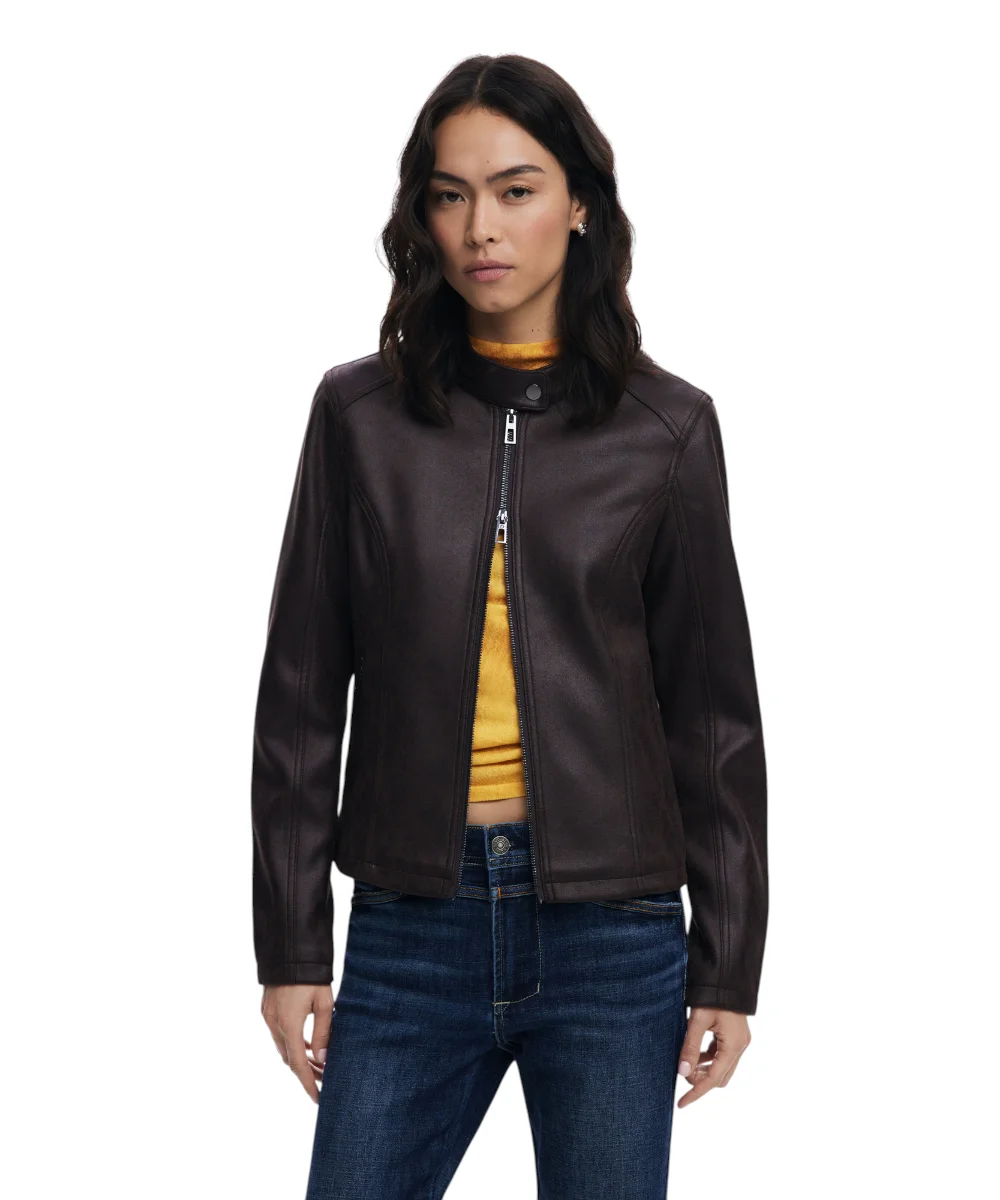 Desigual - Γυναικείο Δερμάτινο Μπουφάν Chaq_Basic Basic Fit 25WWEW43-6044 Καφέ
