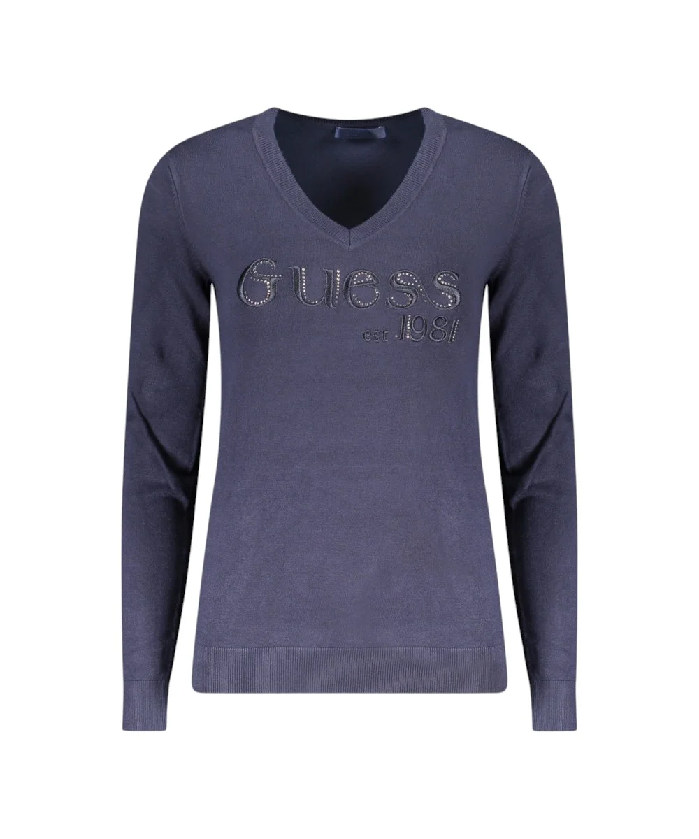 Guess - Γυναικείο Πουλόβερ Ls Vn Saylor Logo Slim Fit W5BR41Z2NQ2-G77G Μπλε Σκούρο