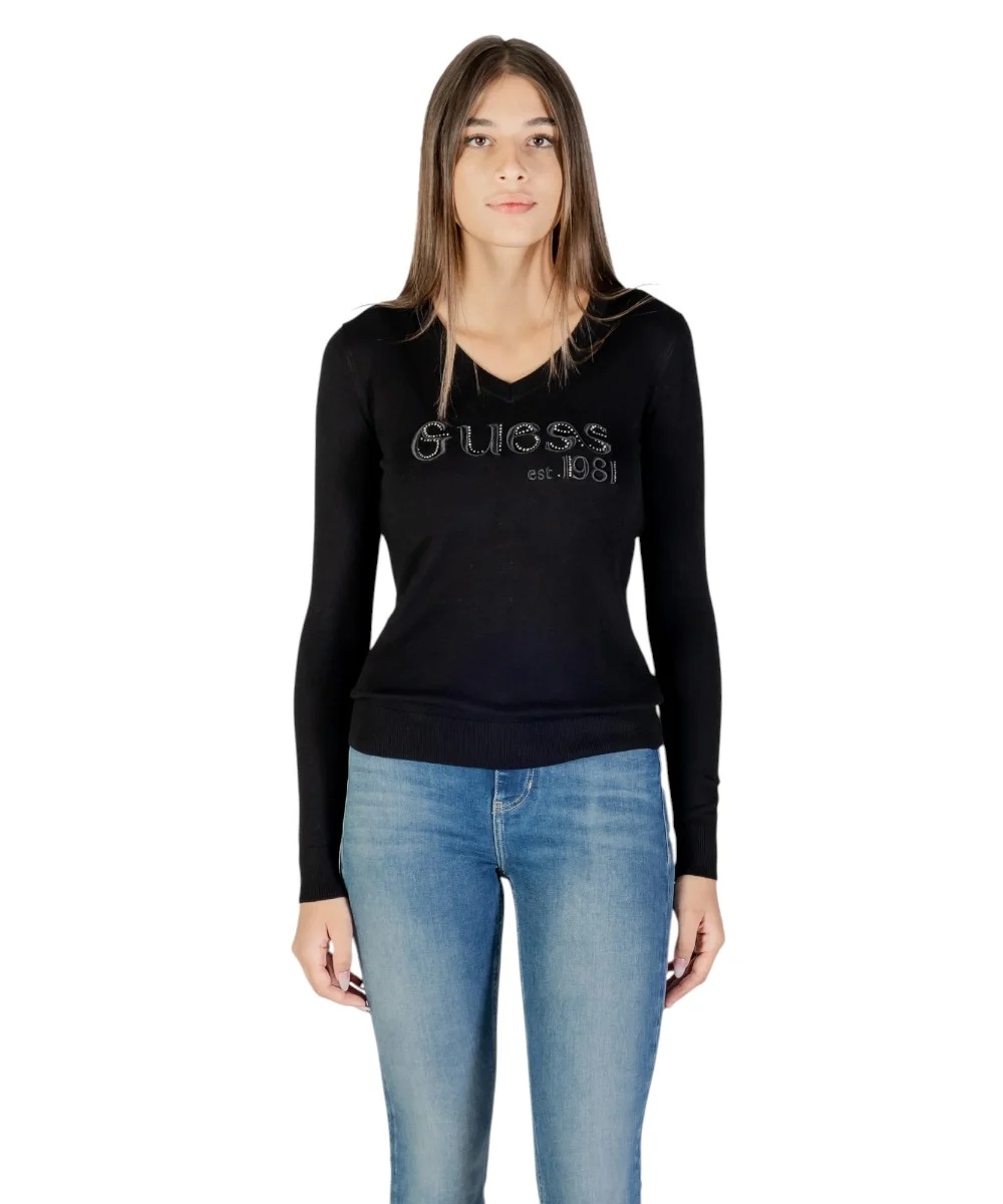 Guess - Γυναικείο Πουλόβερ Ls Vn Saylor Logo Slim Fit W5BR41Z2NQ2-JBLK Μαύρο