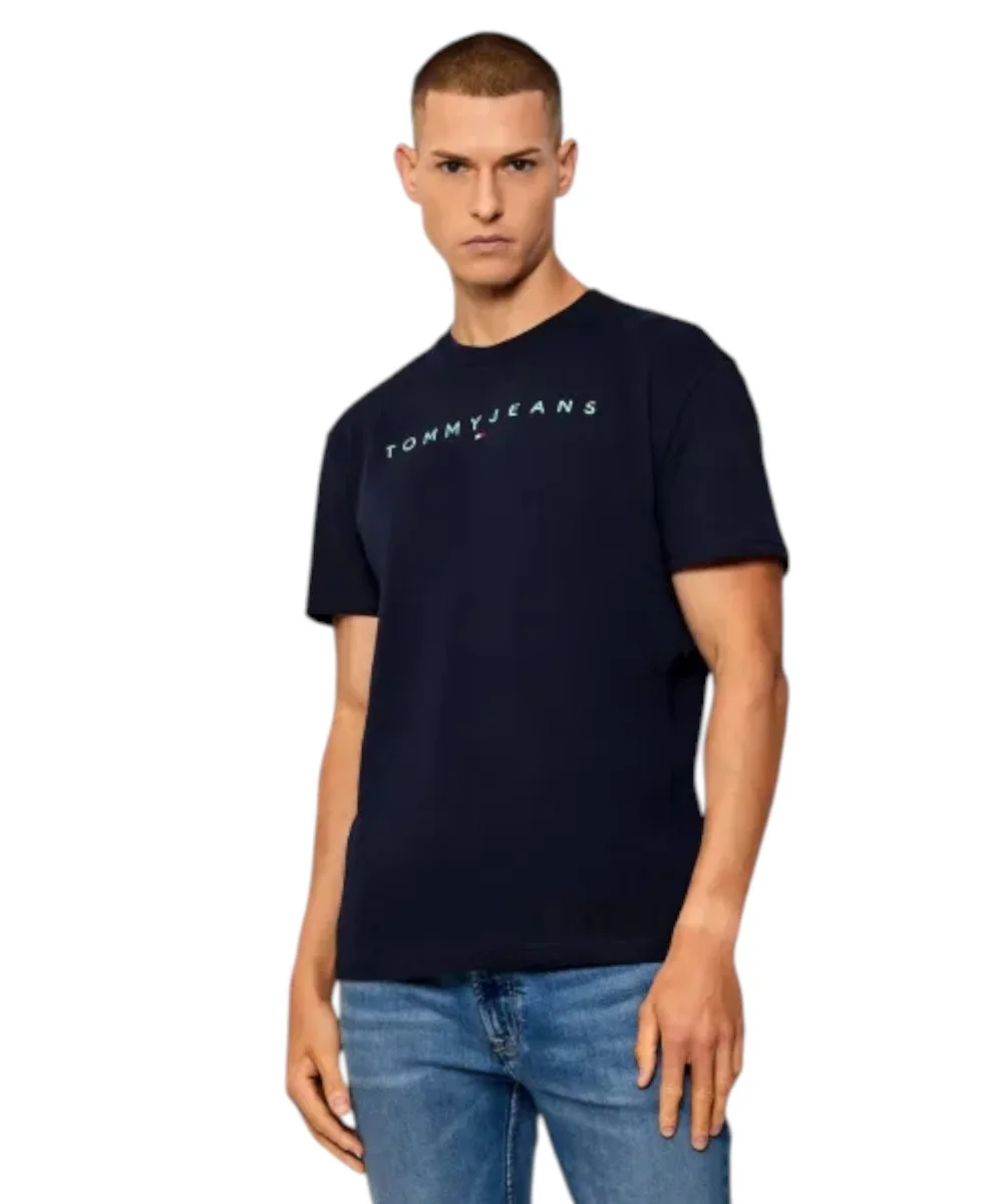 Tommy Hilfiger - Ανδρικό T-shirt Th Linear Logo C-Neck DM0DM20744-0GZ Μπλε Σκούρο