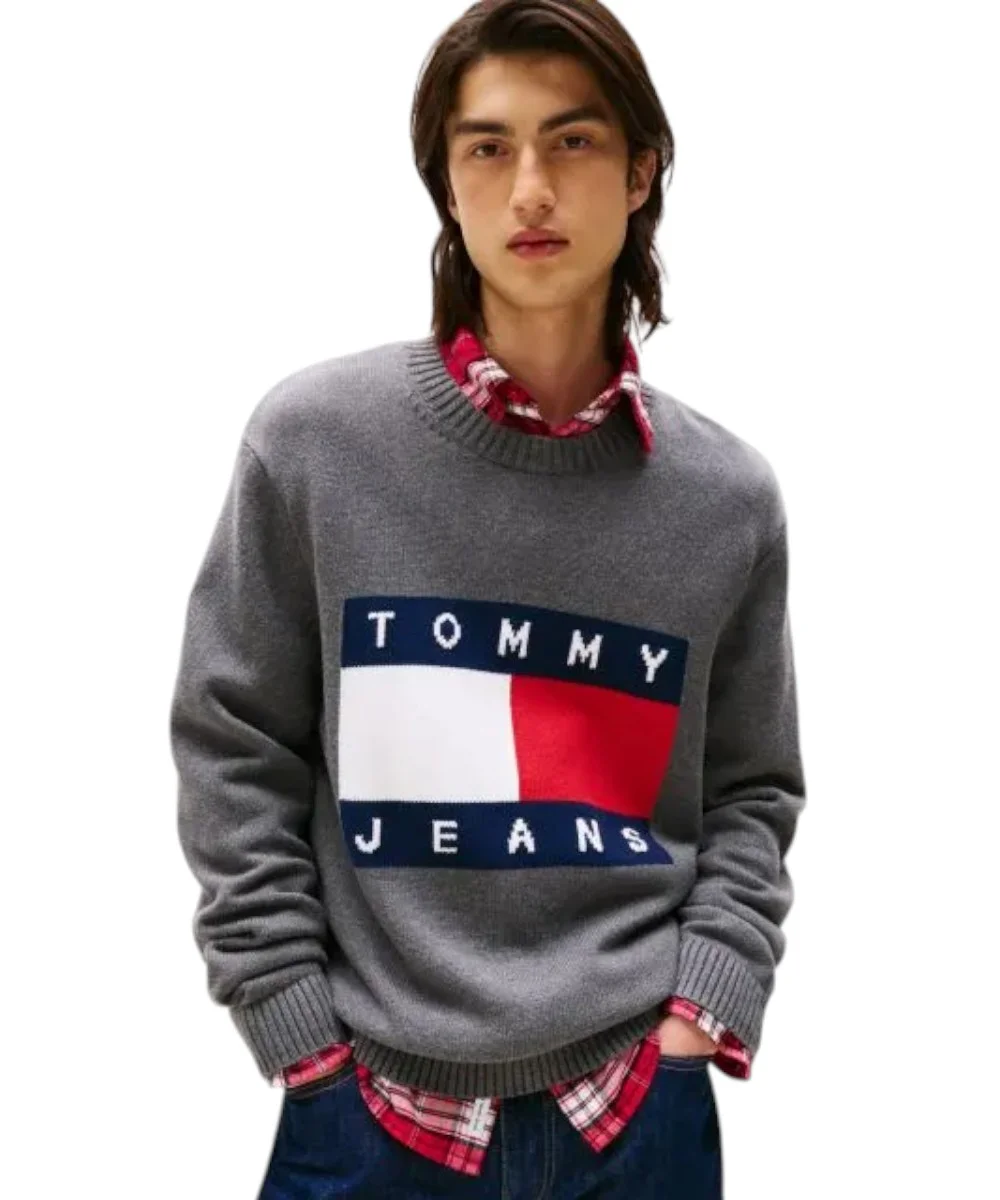 Tommy Hilfiger - Ανδρικό Πουλόβερ Melange Flag Regular Fit  DM0DM22105-PU2 Γκρι