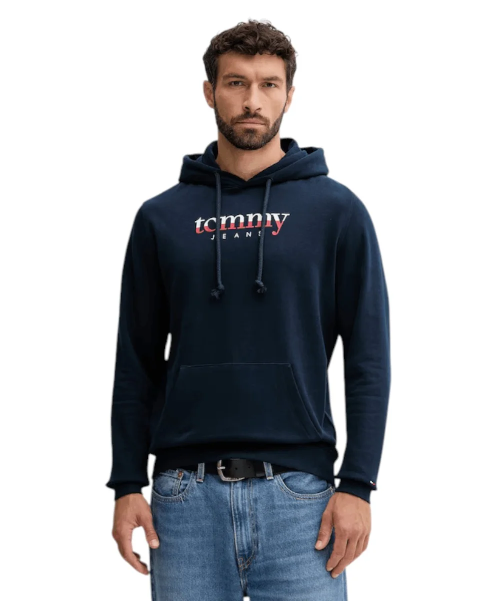 Tommy Hilfiger - Ανδρικό Φούτερ Logo Drawstring Terry Hoodie Regular Fit DM0DM22113-C1G Μπλε Σκούρο