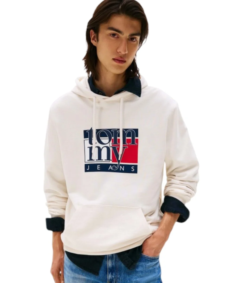 Tommy Hilfiger - Ανδρικό Φούτερ με Κουκούλα Regular Fit DM0DM22092-YBH Λευκό