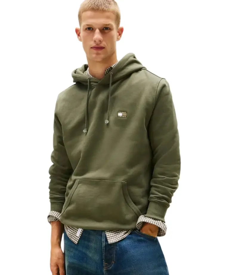 Tommy Hilfiger - Ανδρικό Φούτερ με Κουκούλα και Τσέπες Badge Regular Fit DM0DM20258-0H7 Χακί