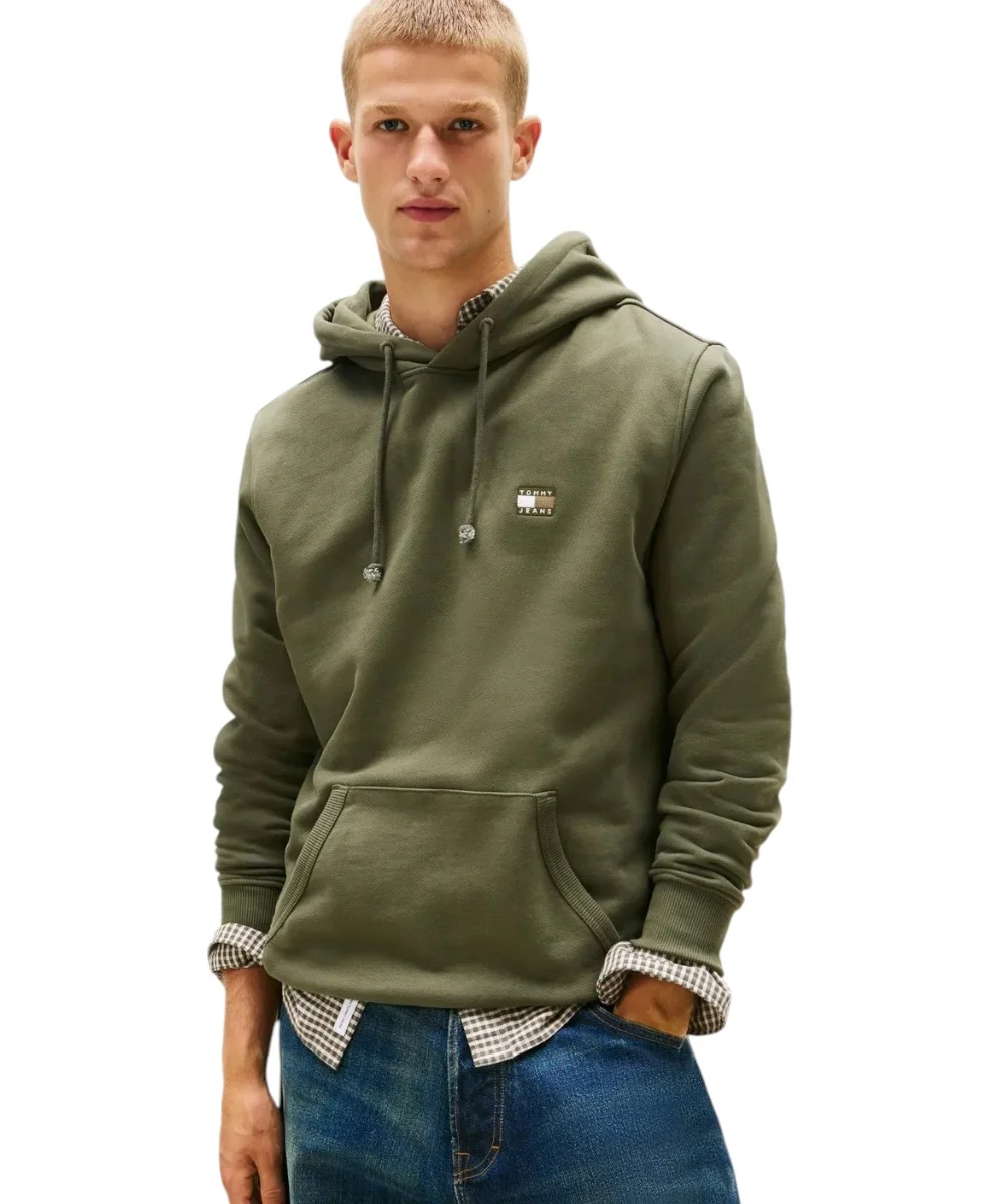 Tommy Hilfiger - Ανδρικό Φούτερ με Κουκούλα και Τσέπες Badge Regular Fit DM0DM20258-0H7 Χακί