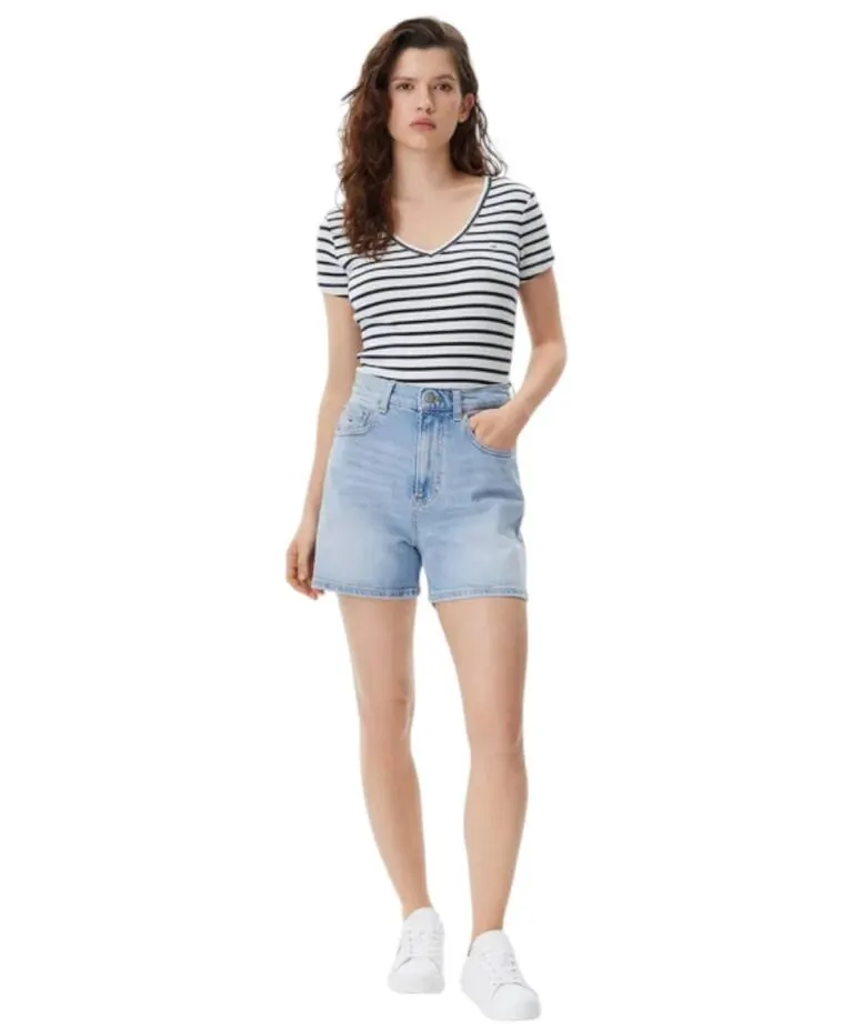 Tommy Hilfiger - Γυναικεία Βερμούδα - Σορτς Mom Fit DW0DW20091-1AB Γαλάζιο