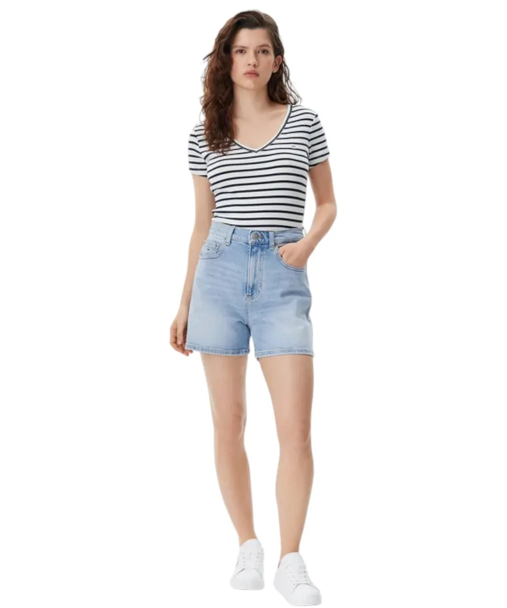 Tommy Hilfiger - Γυναικεία Βερμούδα - Σορτς Mom Fit DW0DW20091-1AB Γαλάζιο
