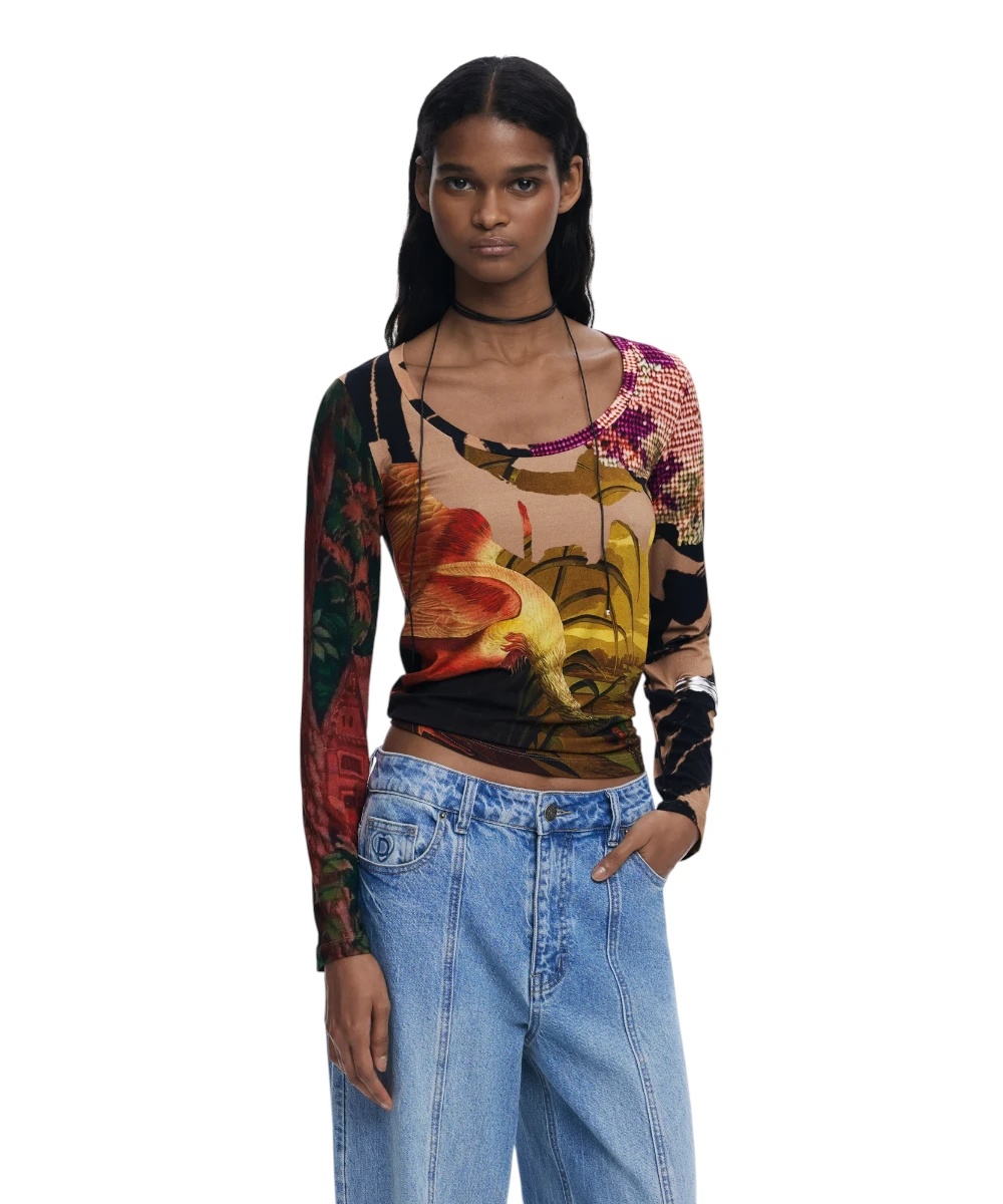 Desigual - Γυναικεία Μπλούζα Japon Lacroix Regular Fit 25WWTK38-3035 Μπεζ