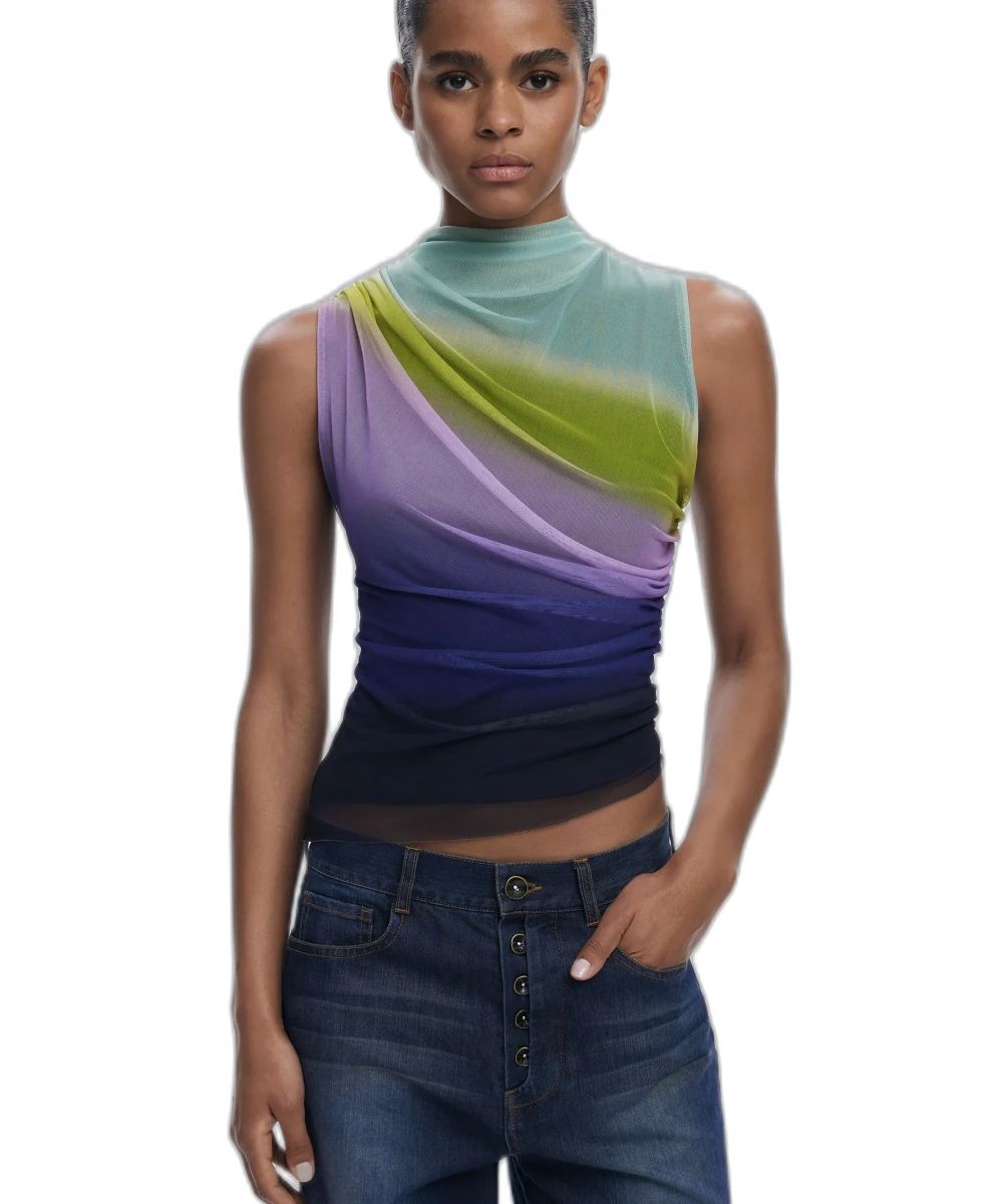 Desigual - Γυναικεία Μπλούζα Τούλι Ντεγκραντέ Regular Fit 25WWTK18-3086 Πολύχρωμο