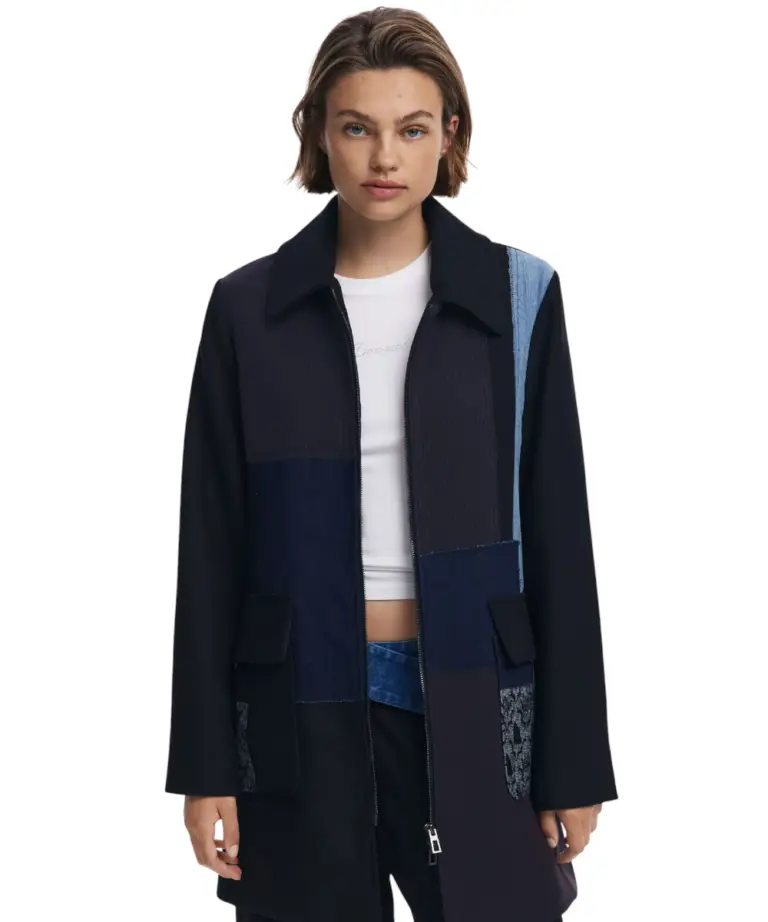 Desigual - Γυναικείο Παλτό Straight Patchwork 25WWEW46-2000 Μαύρο