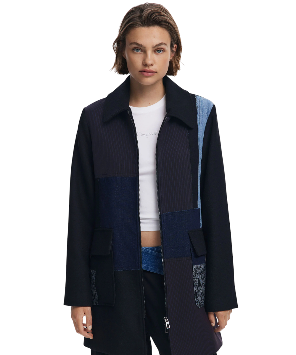 Desigual - Γυναικείο Παλτό Straight Patchwork 25WWEW46-2000 Μαύρο