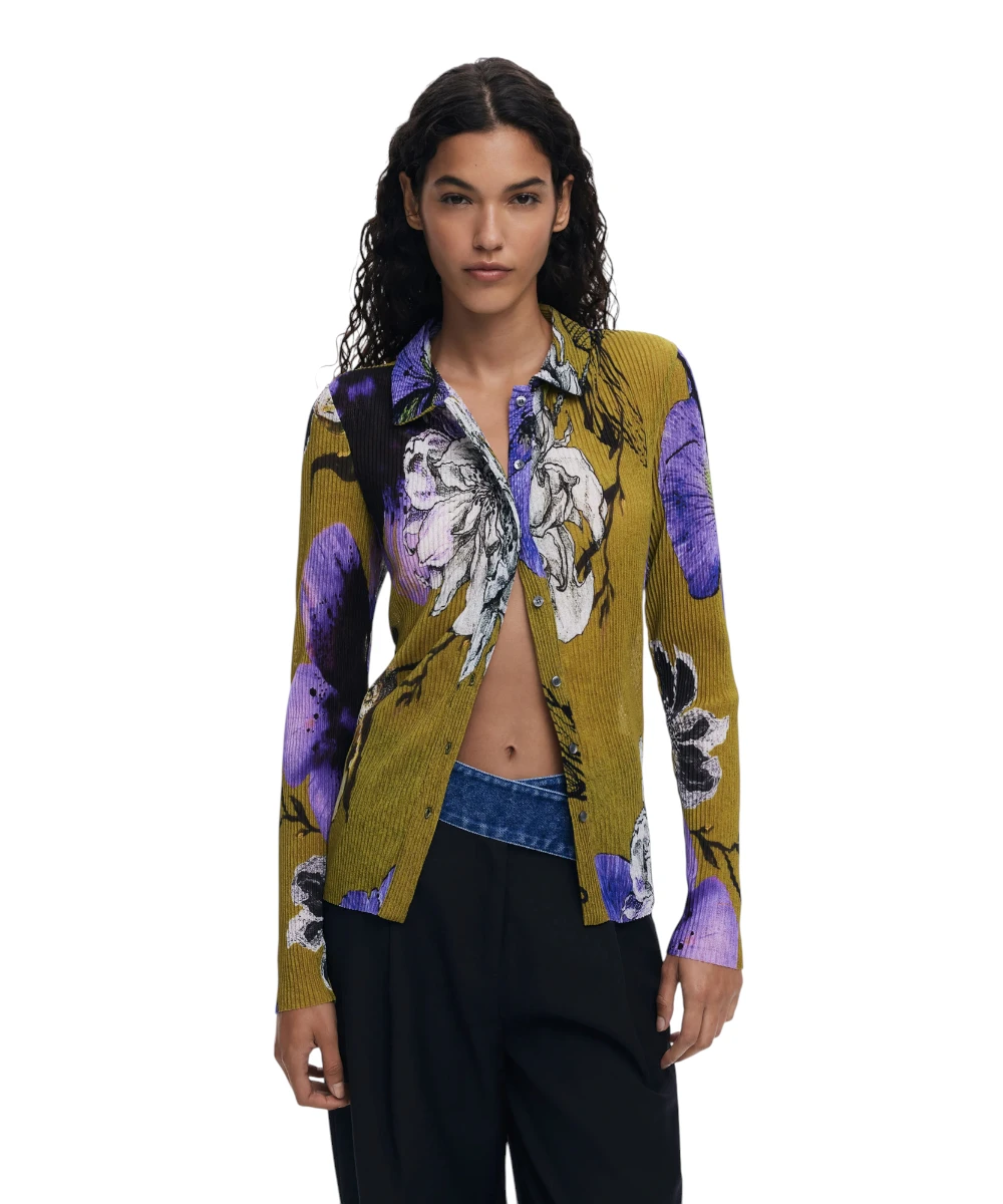 Desigual - Γυναικείο Πουκάμισο Tuffel Flower Slim Fit 25WWTK35-4010 Πράσινο