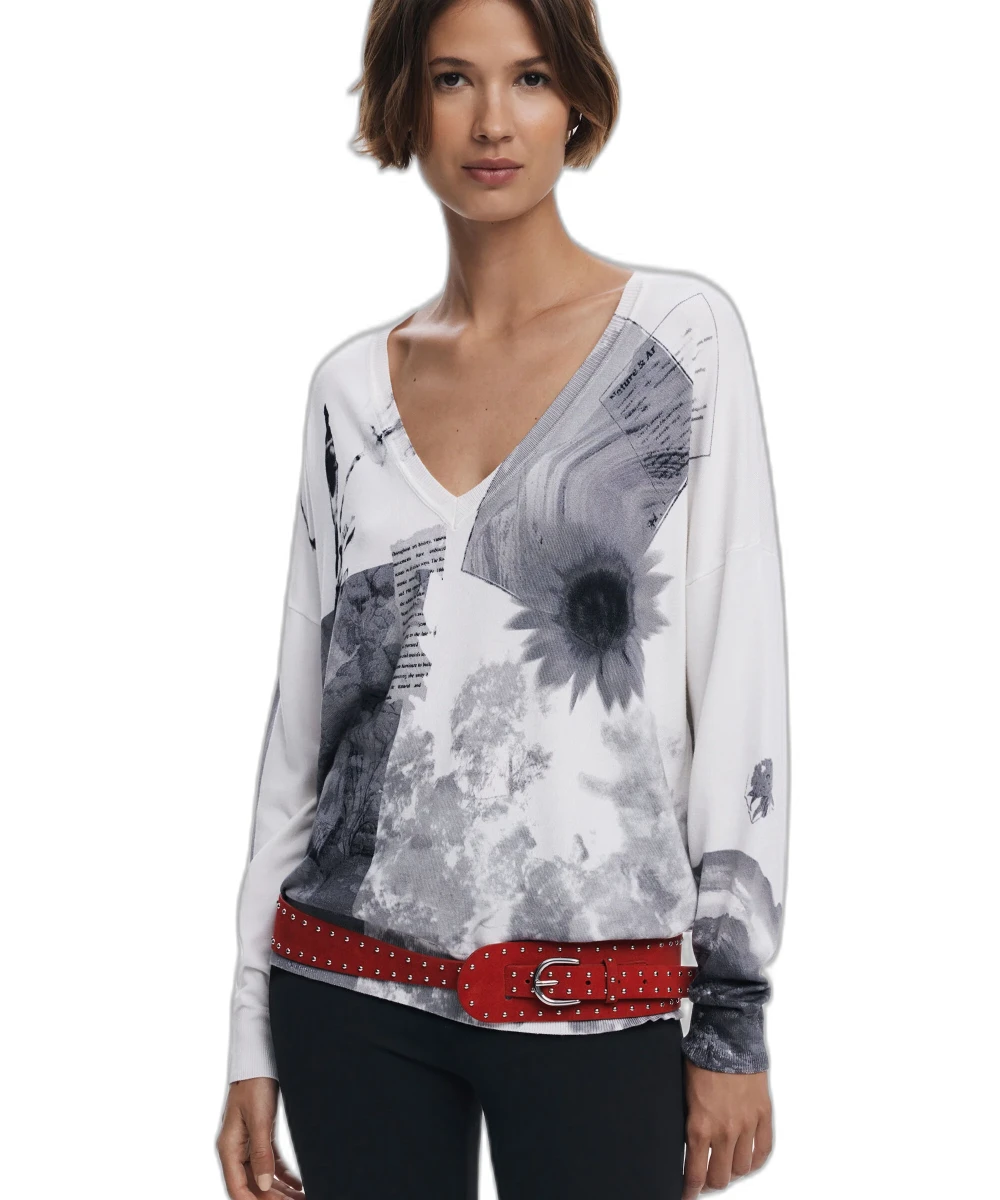 Desigual - Γυναικείο Πουλόβερ Gotemburgo Regular Fit 25WWJF15-1000 Λευκό