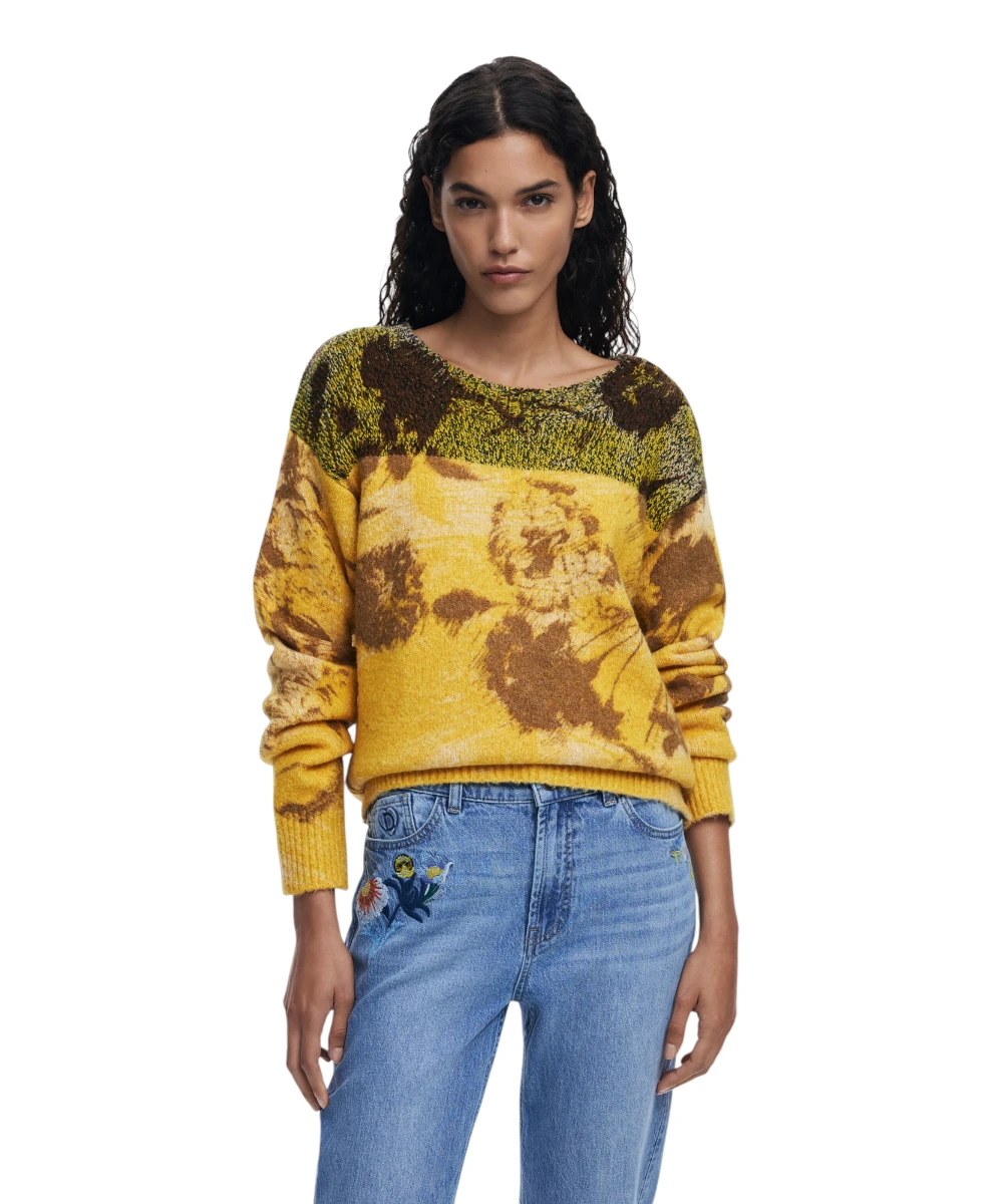 Desigual - Γυναικείο Πουλόβερ Ζακάρ Adak Regular Fit 25WWJF30-8018 Κίτρινο