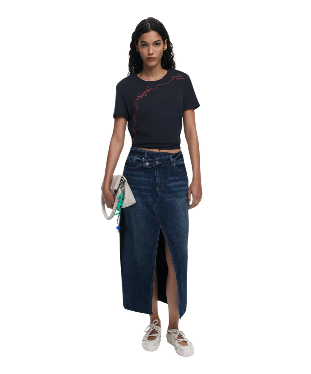 Desigual - Φούστα Τζιν Twisted Regular Fit 25WWFD03-5053 Μπλε Σκούρο