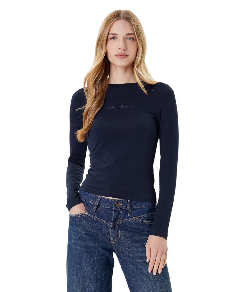 Guess - Γυναικεία Μακρυμάνικη Μπλούζα Slim Fit W4YI22J1314-A71W Μπλε Σκούρο