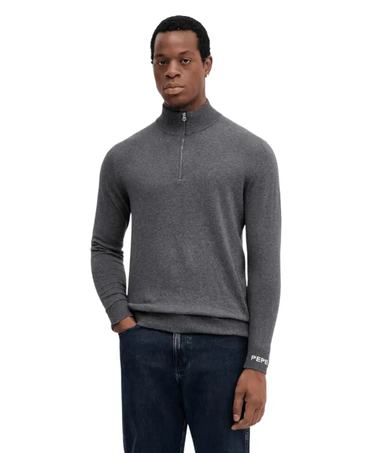Pepe Jeans - Ανδρικό Πουλόβερ Mock Ipper Slim Fit PM7000012-963 Γκρι