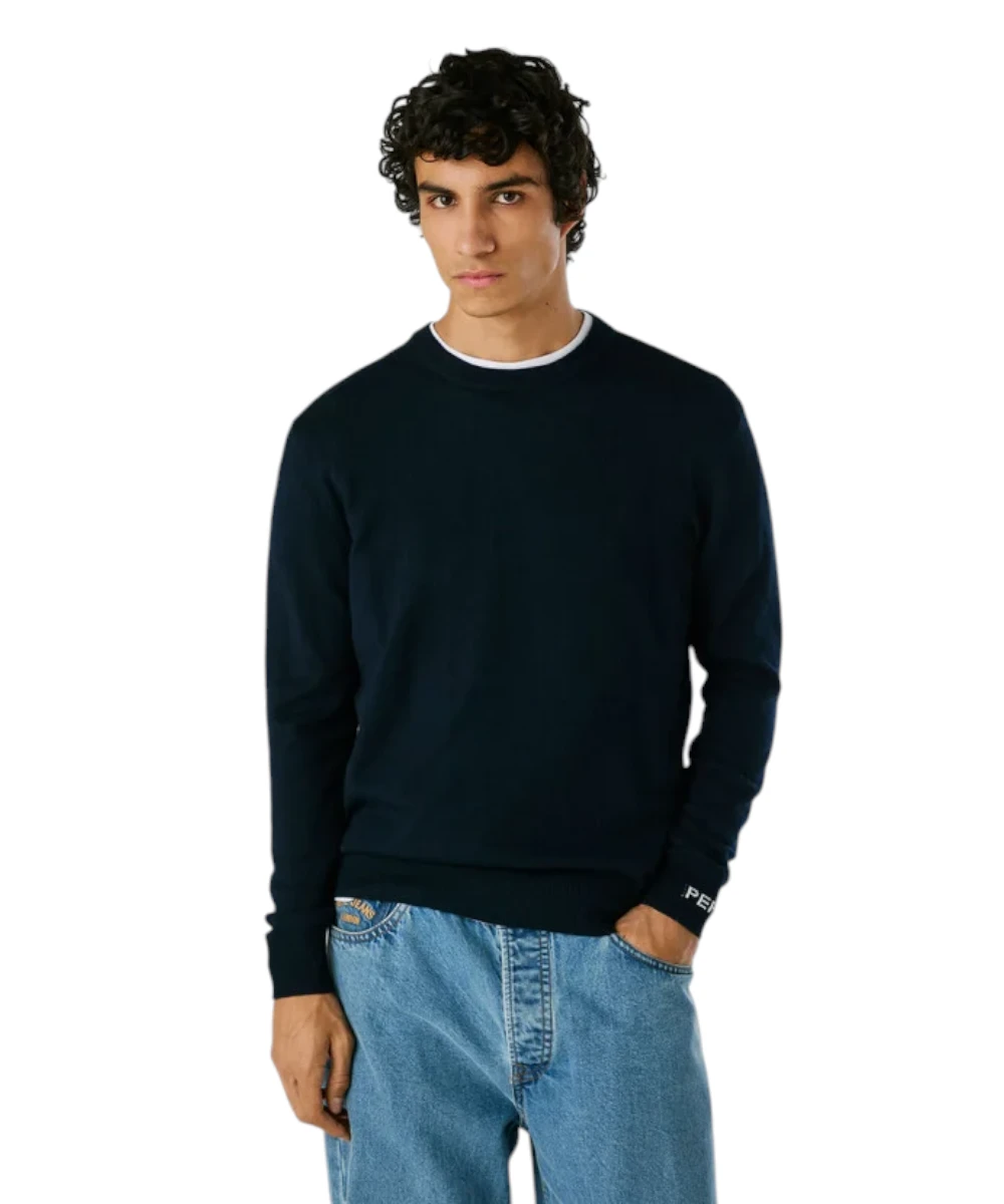 Pepe Jeans - Ανδρικό Πουλόβερ Βαμβακερό Andre Crew Neck PM7000013-594 Μπλε Σκούρο