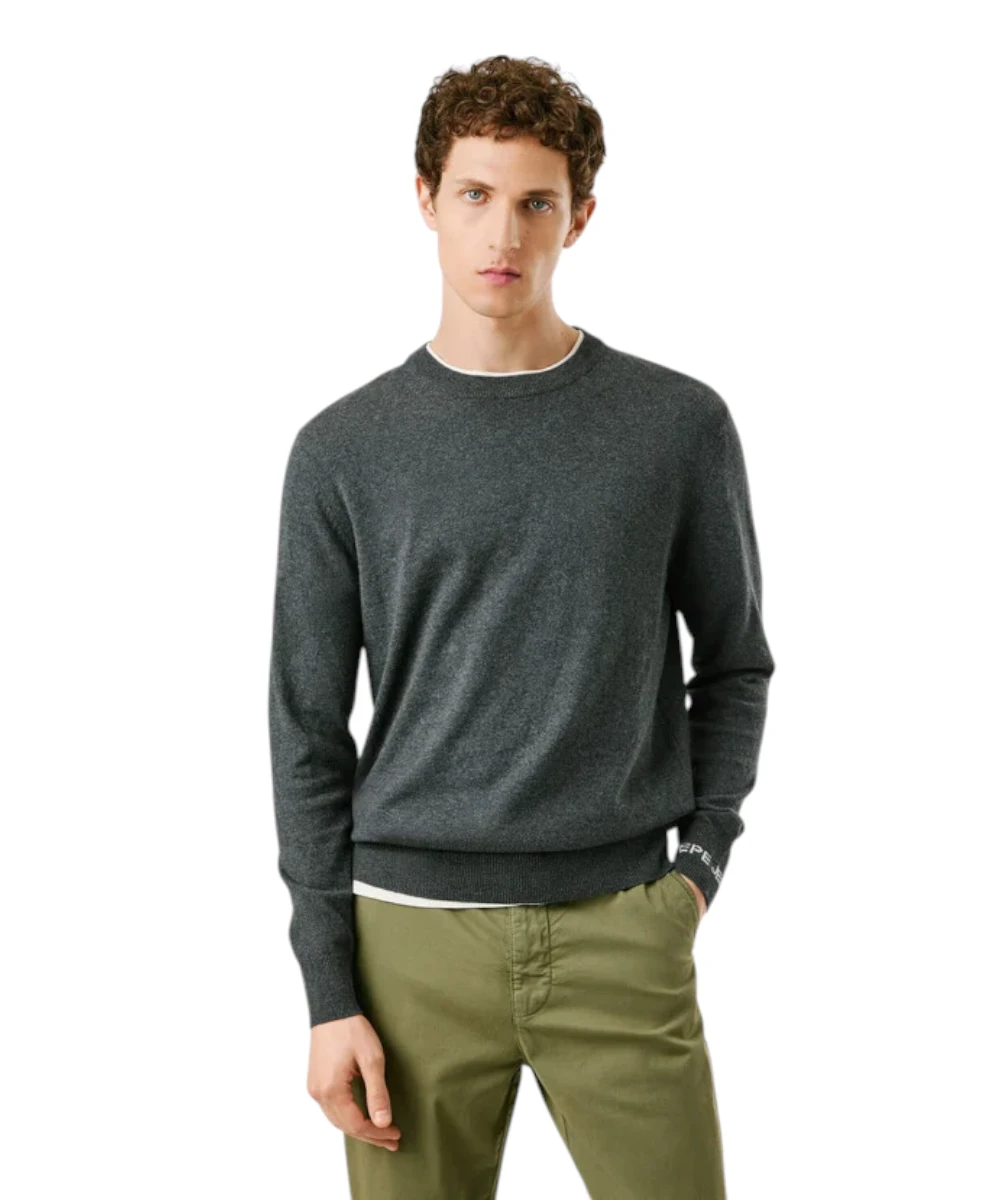 Pepe Jeans - Ανδρικό Πουλόβερ Βαμβακερό Andre Crew Neck PM7000013-963 Γκρι Σκούρο