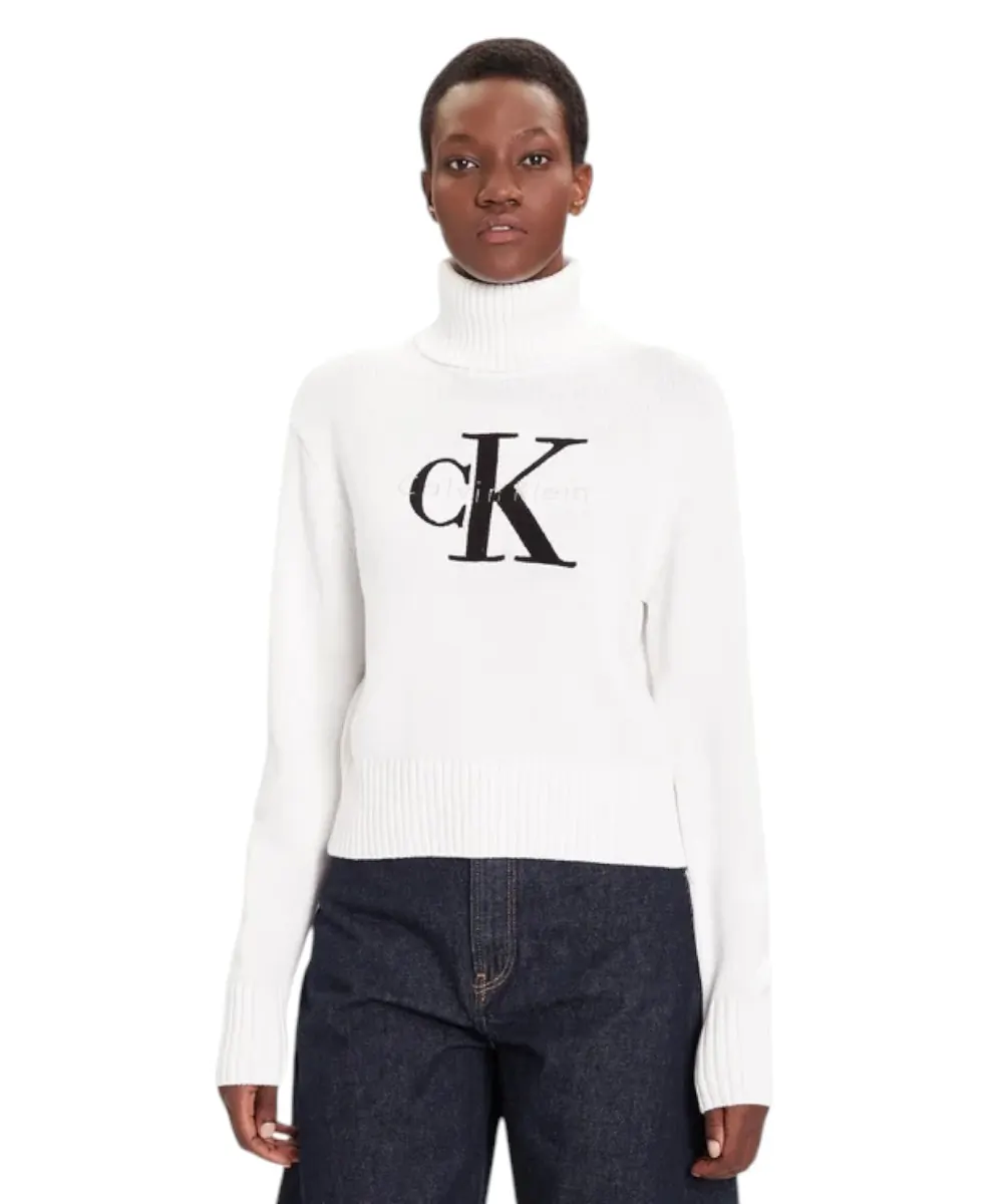 Calvin Klein Jeans - Γυναικείο Πουλόβερ Ζιβάγκο Chenille Relaxed Fit LV047D354G-YAA Λευκό
