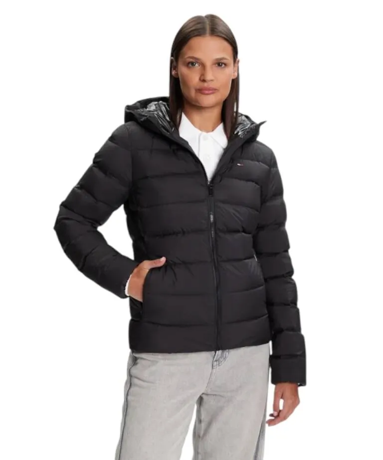 Tommy Hilfiger - Γυναικείο Μπουφάν Πουπουλένιο Slim Down Prnt Hood Regular Fit DW0DW21617-BDS Μαύρο